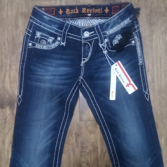 Rock Revival NWT Women's 26 Bootcut Jen Distressed Faux Leather Flap Pockets - Picture 5 of 11